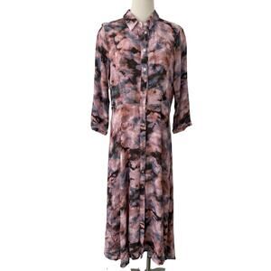 Anthropologie Dolan Cora Maxi Shirtdress Button-Down 3/4 Sleeves 14